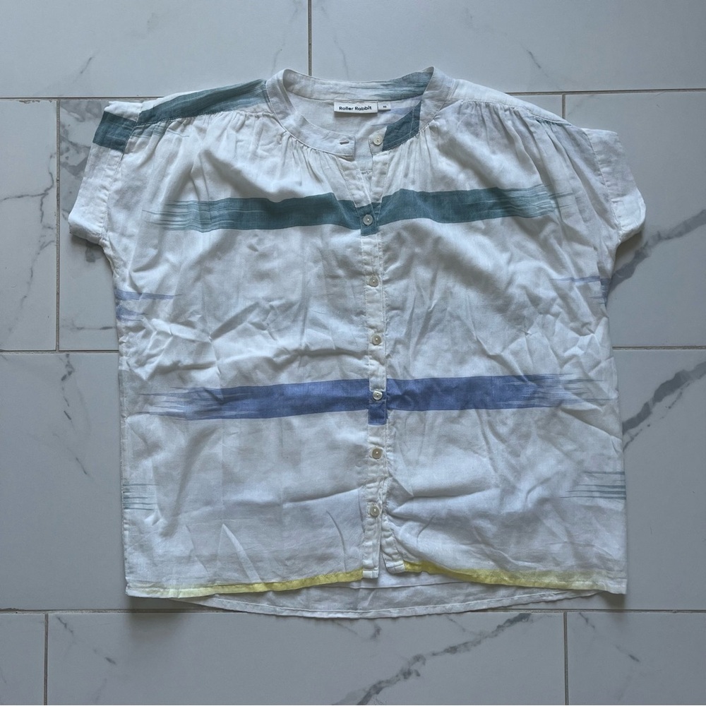 Roller Rabbit Stripe Short Sleeve Button Down Xs - image 1